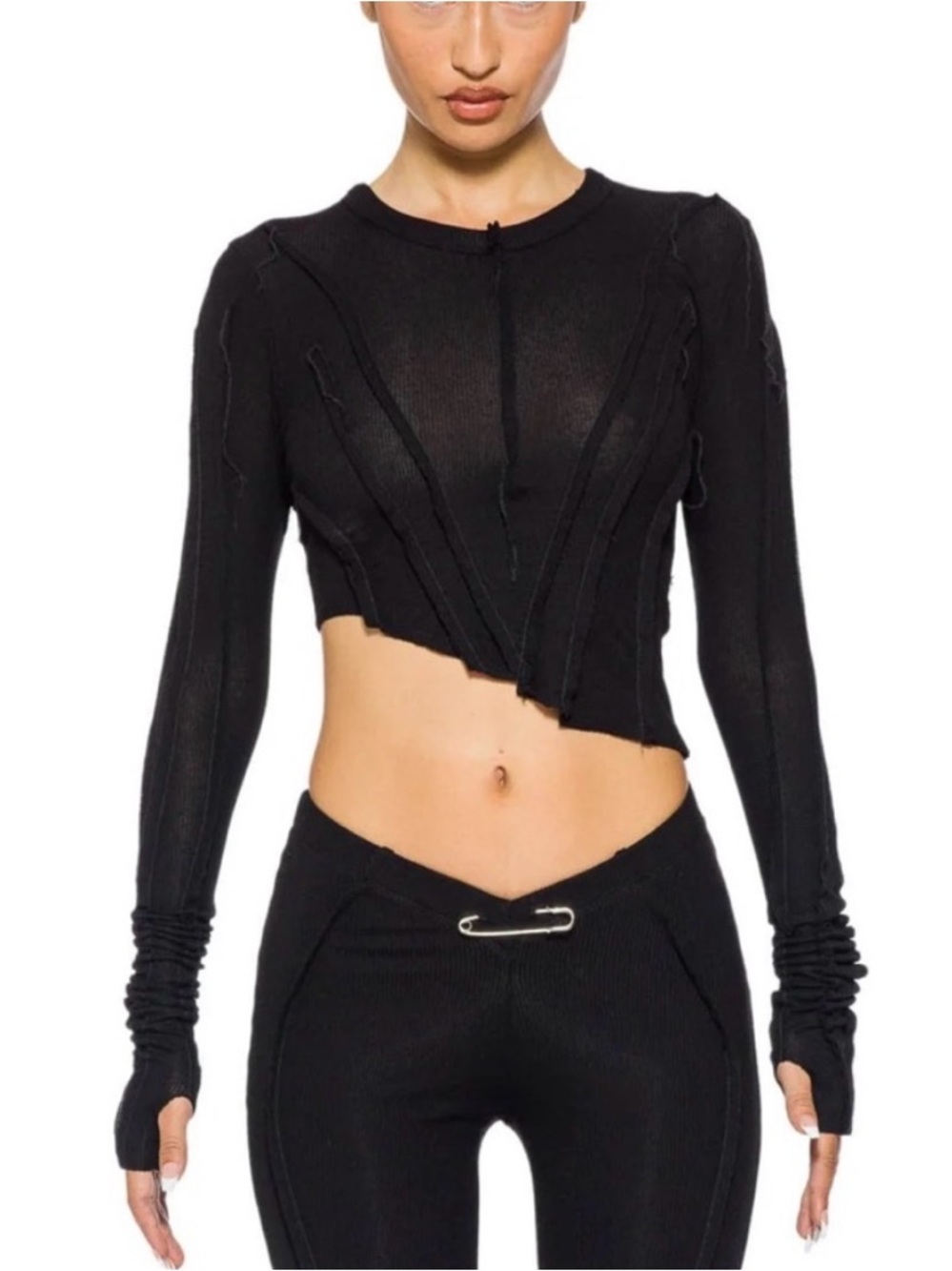 New SAMI MIRO VINTAGE Asymmetric Long Sleeve T-Shirt in Black Size Large